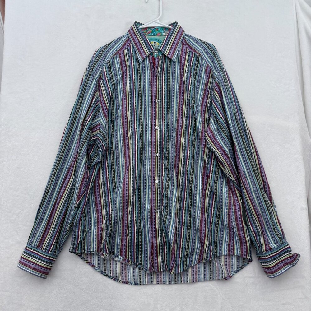 Robert Graham Shirt Men 2XL Multicolor Stripe Flip Cuff Button Up